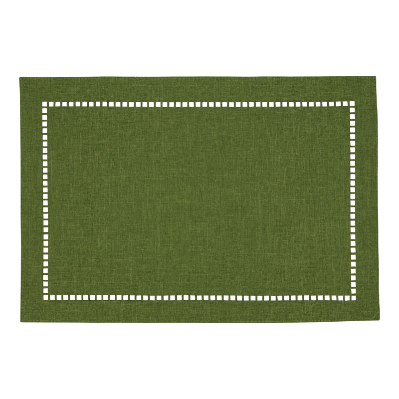 Green Polyester Laser-Cut Hemstitch Rectangle Placemats Set