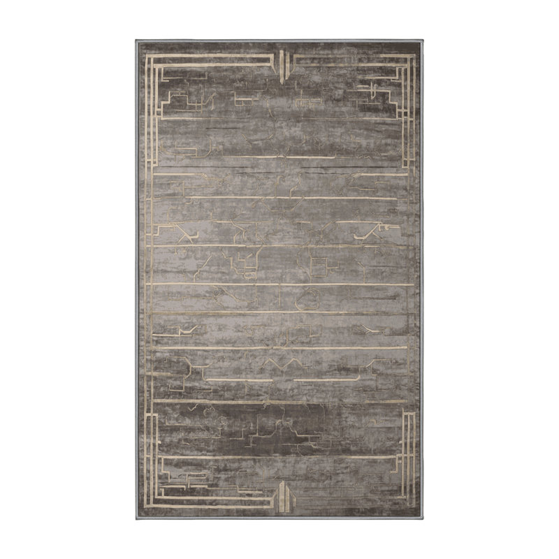 Machine Washable Gray Area Rug, Rectangle 6' x 9'