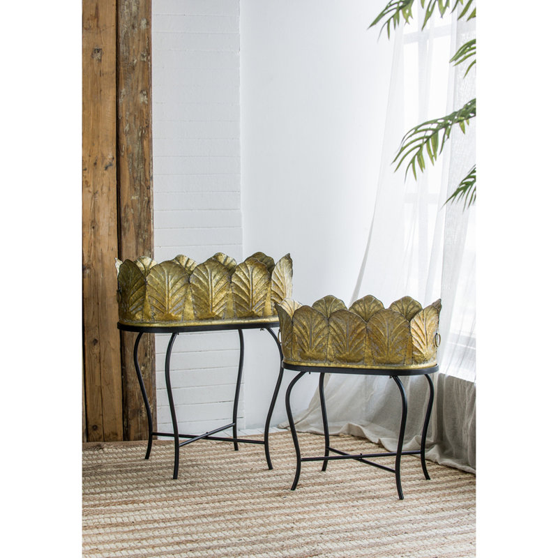 Ensemble de 2 pots à fleurs en métal avec pieds en fer