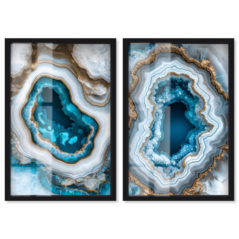 Ensemble de décorations murales « Geode Eyes » avec impression sous cadre-vitrine doré, par Art Remedy, cadre noir, 10 x 15