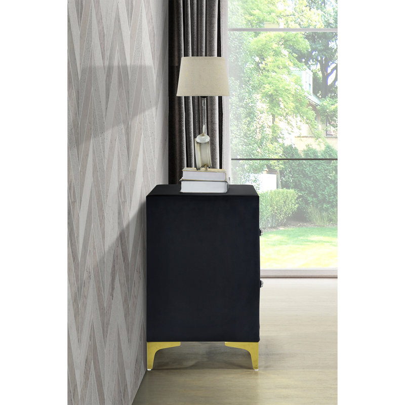 Farney Velvet Nightstand Fully Assembled, Black