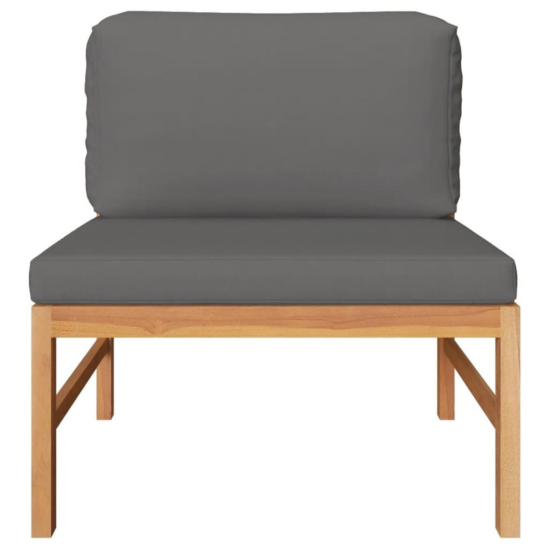 Chaise de patio en teck avec coussins, gris