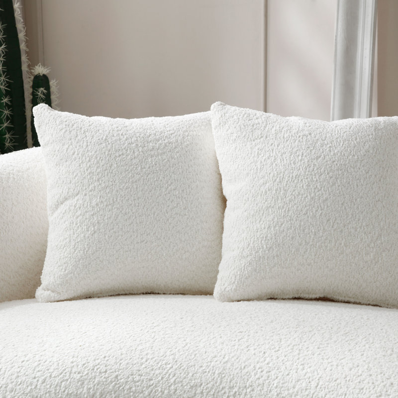 102'' 5-Seater Boucle Sofa Modern Sectional Half Moon Leisure Couch Curved Sofa Teddy Fleece Velet, White Boucle