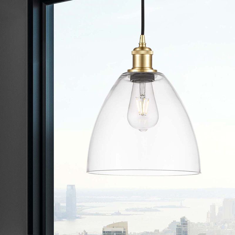 Angelia 1 - Light Single Pendant, 13.25" H x 9" W x 9" D, Clear, Satin Gold