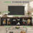 90" Farmhouse TV Stand With LED Light, Glass Cabinet & Open Shelves, Fits Tvs Up To 100"-2021562528-2021562530