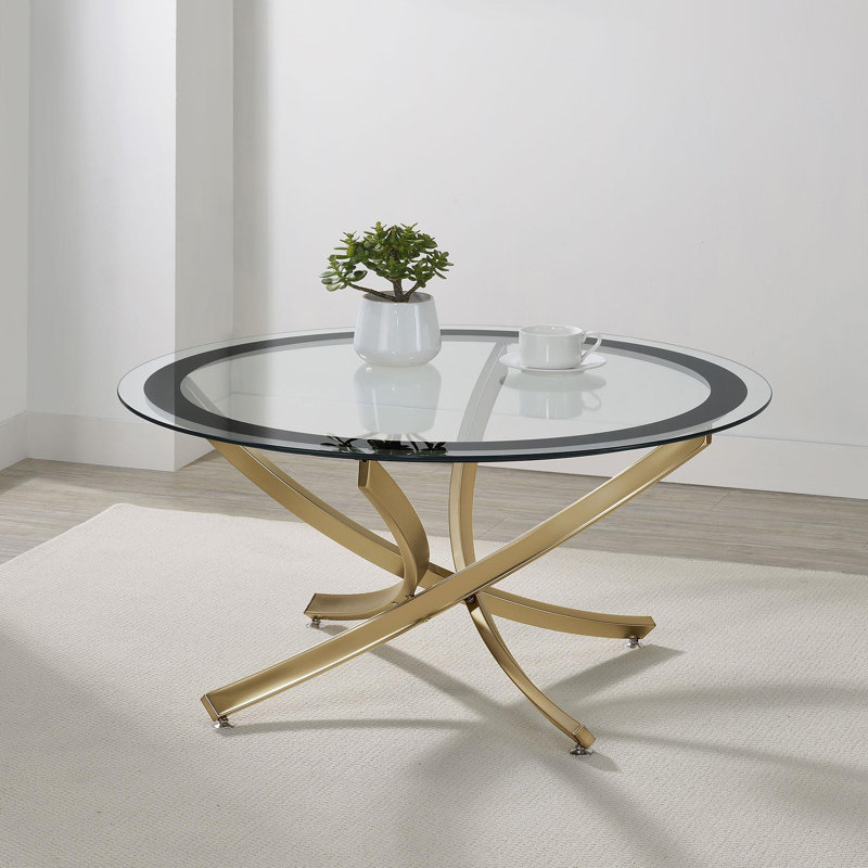 Round Glass Top Coffee Table Metal Base Brass