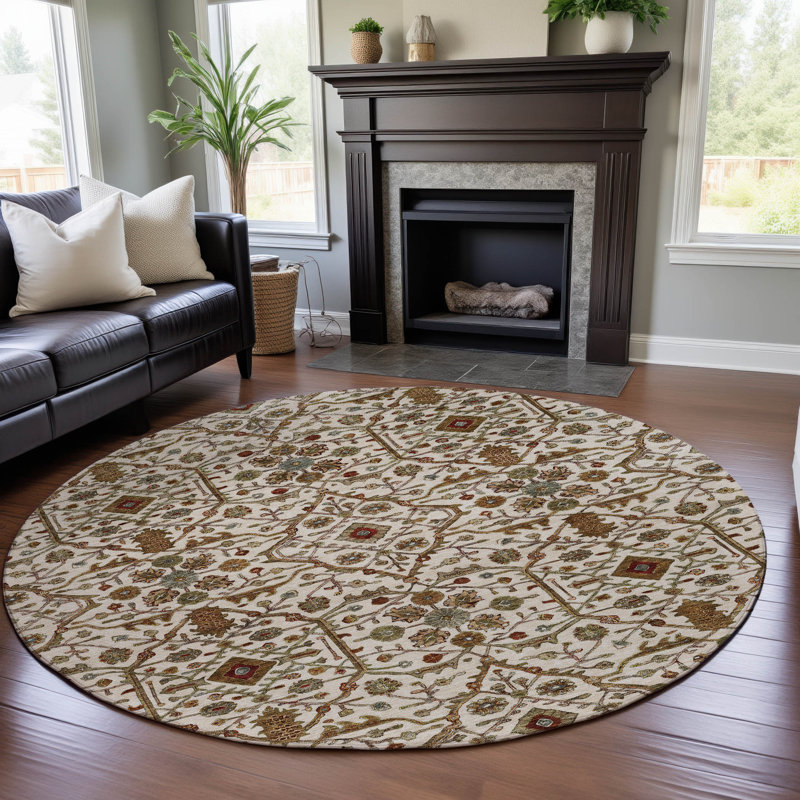 Premium Machine Washable Ducote AMF1130 Global Rug, Round 8'