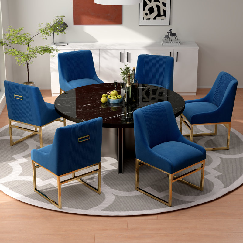 Baudel Velvet Side Chair, Navy, 6