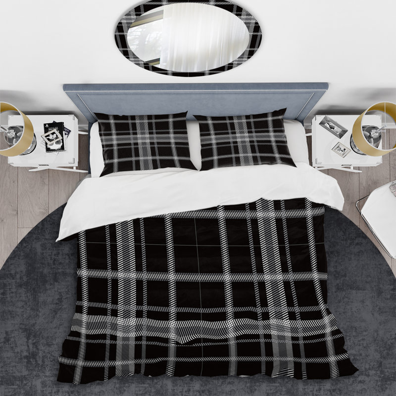 Ensemble de housse de couette en microfibre à carreaux noir et blanc 3 pièces
