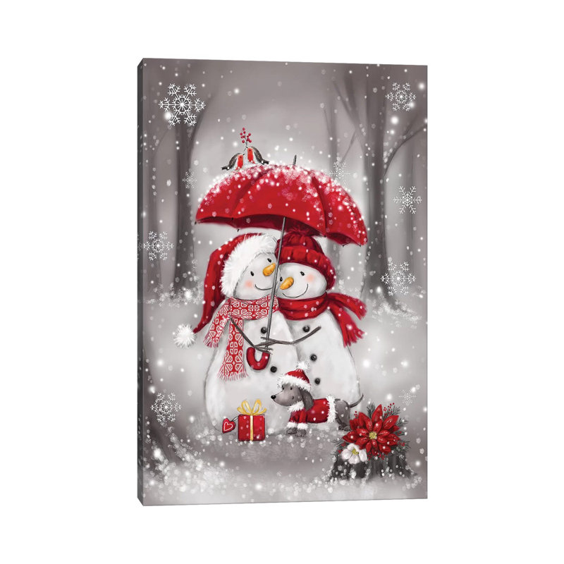 «Snowmen with Umbrella IV» par Makiko - impression sur toile tendue, H 12 po x l 8 po x P 0,75 po