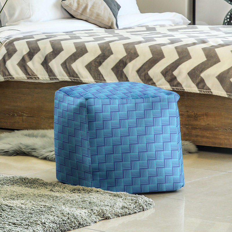 Repose-pieds cubique à rayures classic basketweave, Bleu / bleu sarcelle