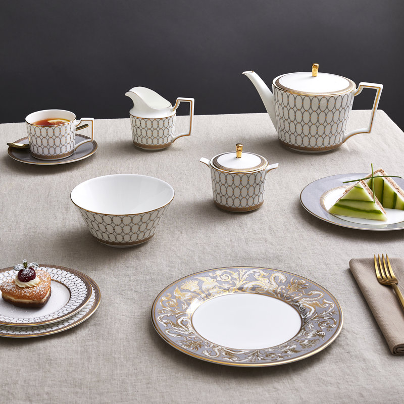 Renaissance Grey Bone China Sugar & Creamer Set with Gold Detailing