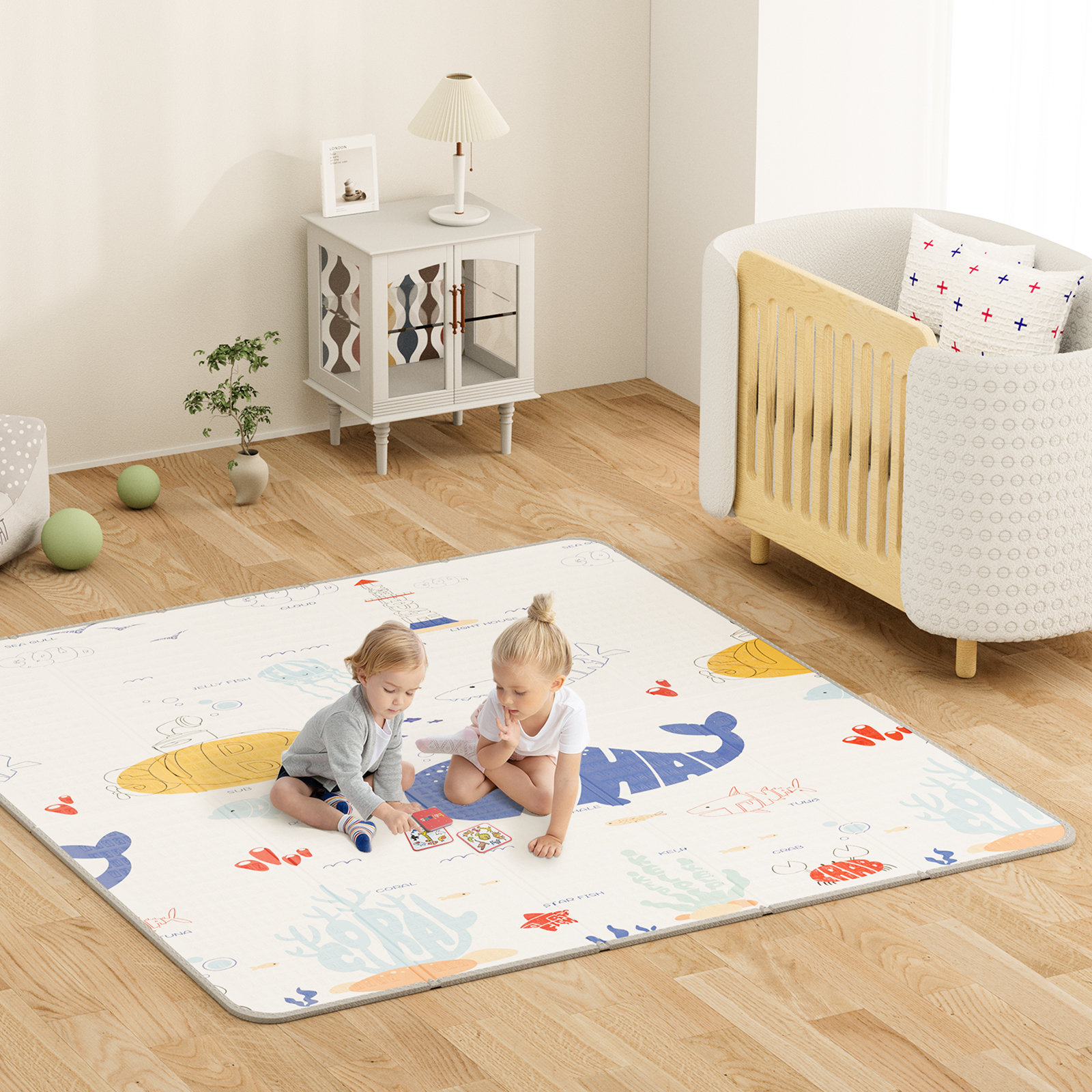 PKINOICY Baby Play Mat, 47x47inch Play Mat, 0.4 in Thick Waterproof Playmat  for Babies, Foldable Play Mat for Small Baby Playpen, Small Spaces