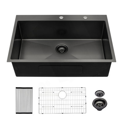 Évier de cuisine encastrable 30 po x 22 po x 10 po à cuve simple en acier inoxydable de calibre 16 noir 30 po