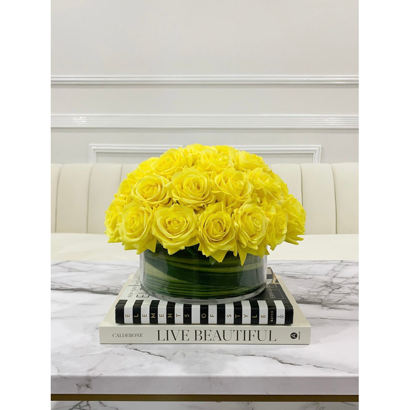 Large Dome Real-Touch Rose Centerpiece, Yellow