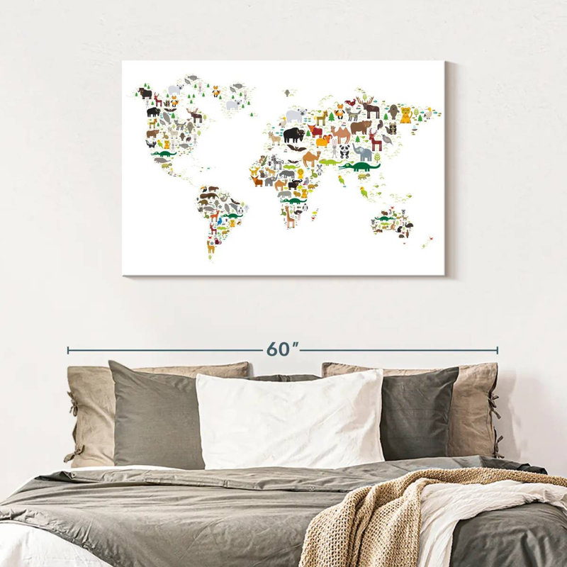 Carte du monde des animaux sauvages Ashelle, H 30 po x l 45 po