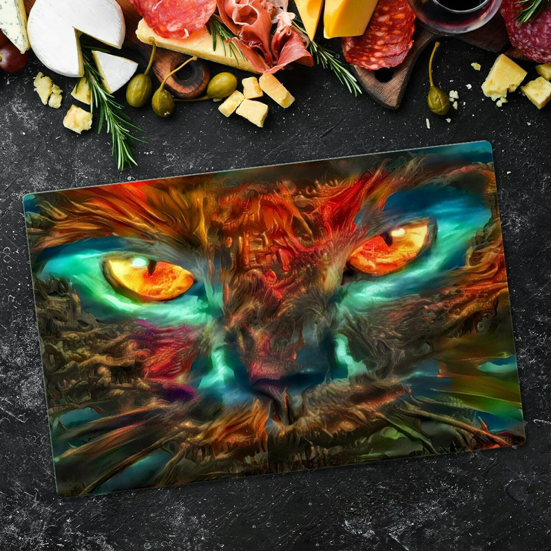 Roosendaal Tempered Glass Cat Chopping Board, 52cm x 60cm