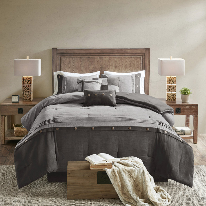 Édredon 7 pièces en faux suède gris pour une chambre à coucher très chaleureuse et invitante - avec microsuède uni, Gris