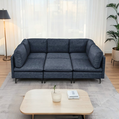 Canapé modulaire en L 93 po avec méridienne en L 93 po avec méridienne rembourrée moderne en lin avec pieds en bois pour salon