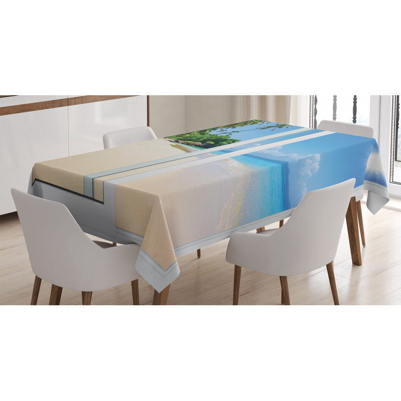 Nappe ambesonne océan, vue de l’océan à partir de la fenêtre sur le décor de voyage island, housse de table rectangulaire pour décoration de cuisine de salle à manger, 60 po x 84 po, bleu crème blanc
