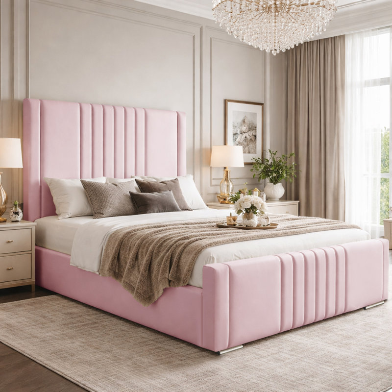 Upholstered Bed, Double (4'6), Pink