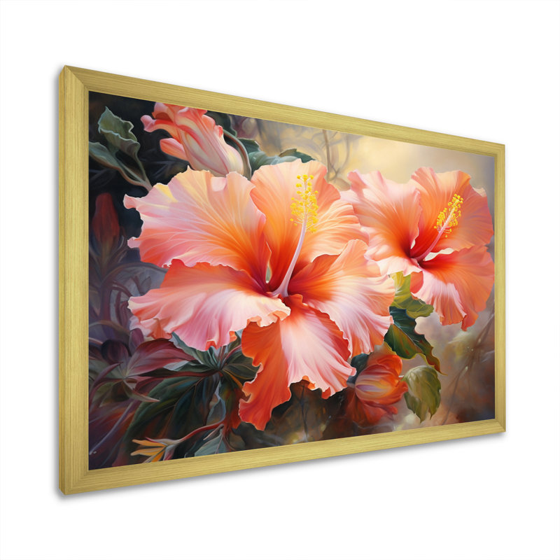 Hibiscus Romantic Impression IV - Floral Canvas Prints, H 34 po x l 44 po x P 1,5 po, Encadrement doré