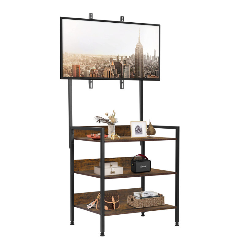 Bureau 3 niveaux Ammann avec rangement ouvert, console de télévision avec étagères pour le salon, salle de divertissement