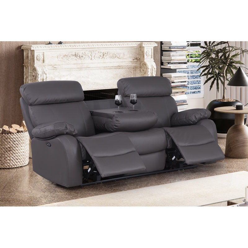 Jawaad Upholstered 81'' Power Reclining Sofa, Gray Faux Leather