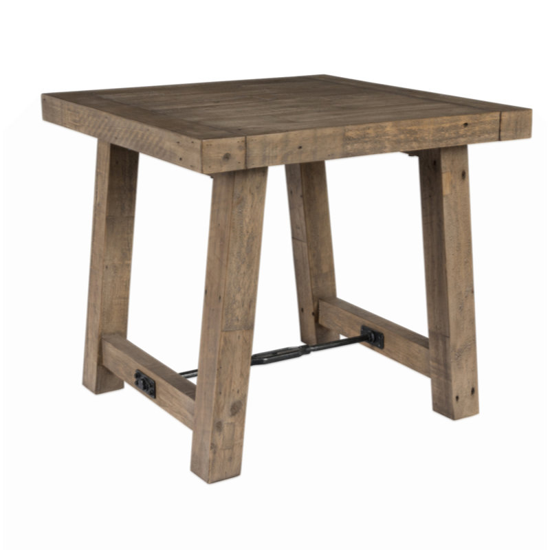 Table de bout en bois récupéré à la main avec grains