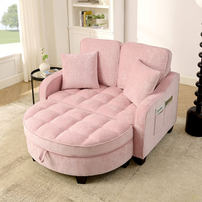 Two-Seater Sofa, Double Sofa Chaise Longue, With Irregular Armrests And Backrests, Footrest With Storage Space, Comes With Two Small Throw Pillows, Suitable For Living Room And Bedroom