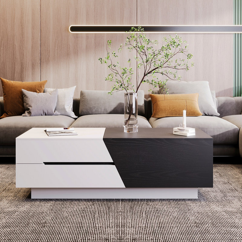Laferty Extendable Sliding Top Coffee Table with Storage,living room table,Cocktail table, White/Black