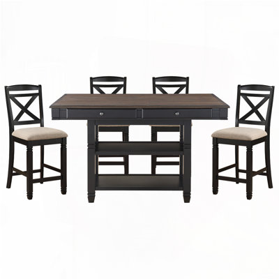 Fabric Upholstered Bar Stools Set with Wood Cross Back,Wood Legs