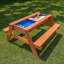 Table de pique-nique en bois avec jeu de sable, jeu d'eau et trou pour parasol (sans parasol)