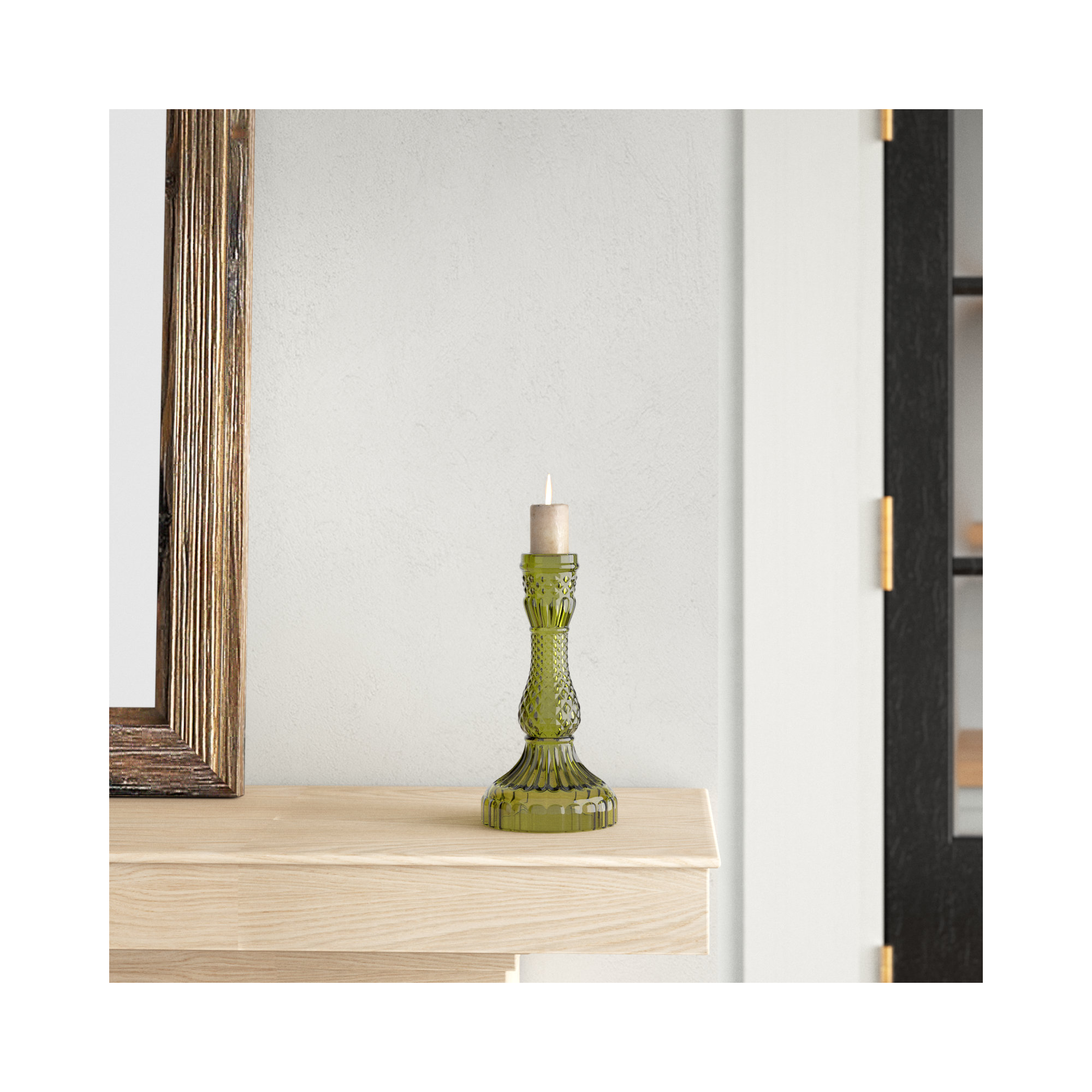 Samira Glass Tabletop Candlestick, Green