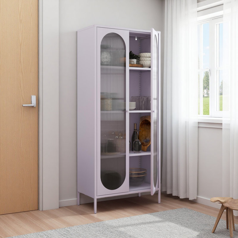 Grande armoire d'appoint 2 portes avec verre cannelé