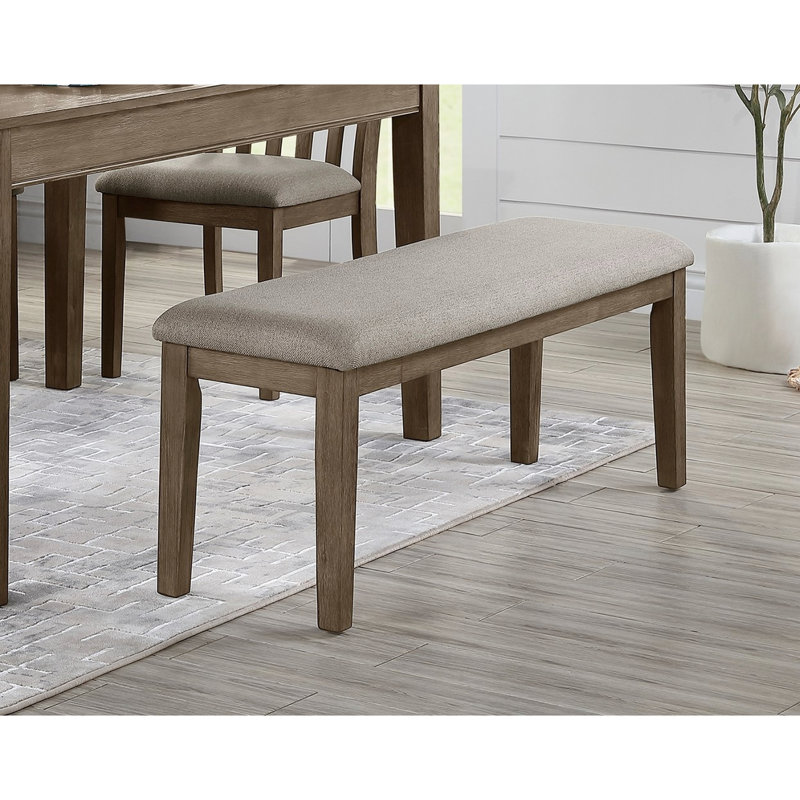 Brown Mix Color Bench With Fabric Upholstery And Wooden Frame For Dining Room 48" Long Wire Brushed Support, Brown Mix