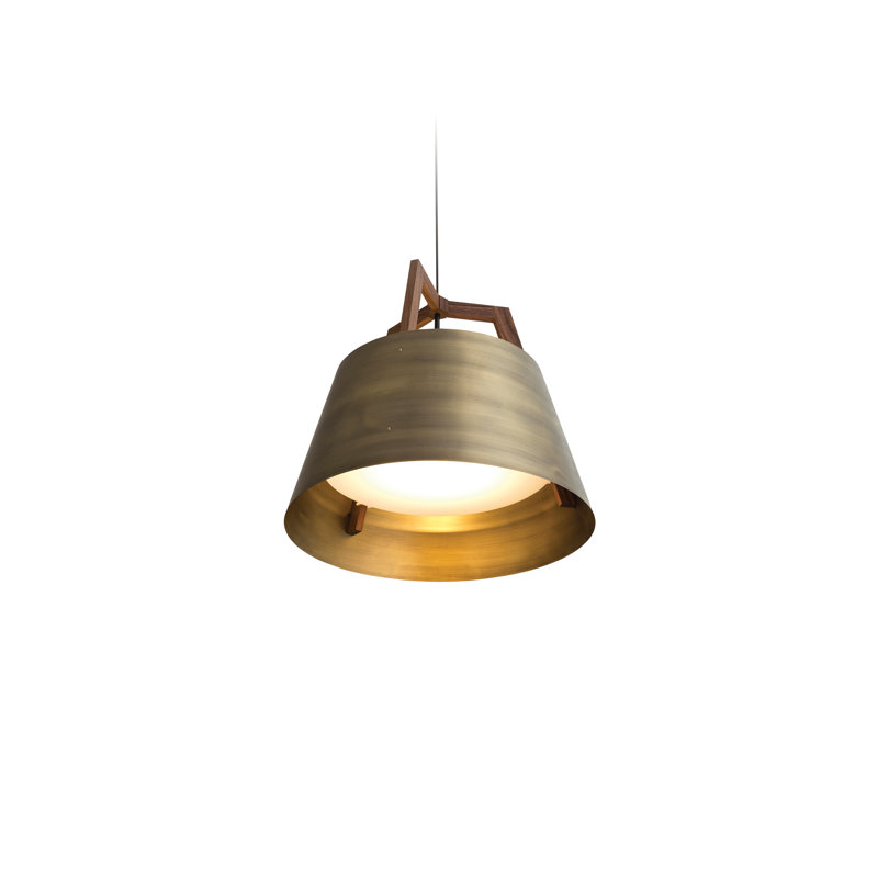Imber LED Pendant, 22" H x 24" W x 24" D, Walnut/Distressed Brass, 3500K LED w/ Diffuser - Corded