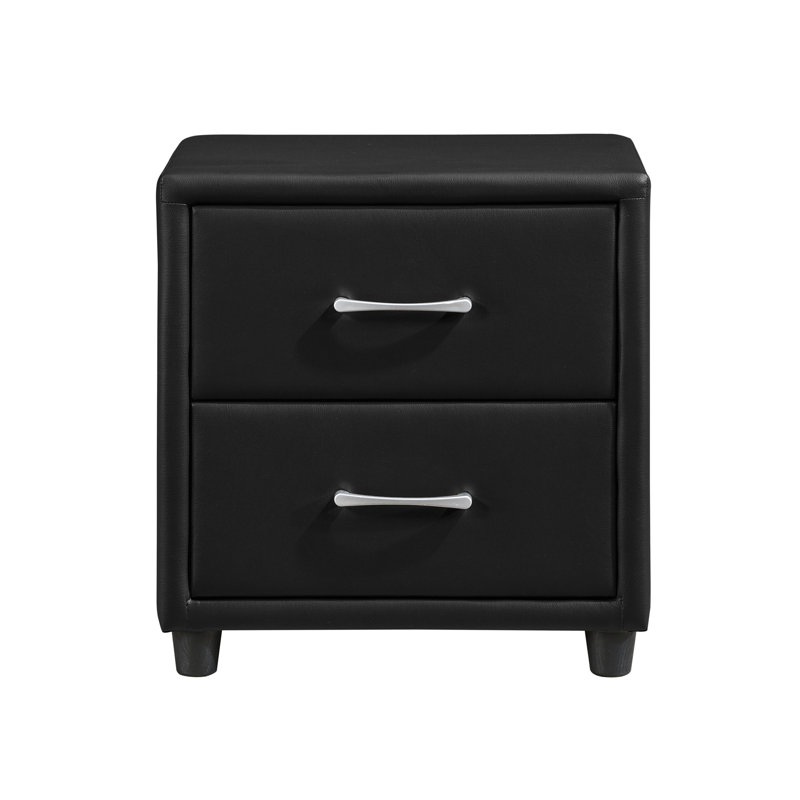 Élégante table de chevet 2 en similicuir noir avec poignées argentées et poignées modernes