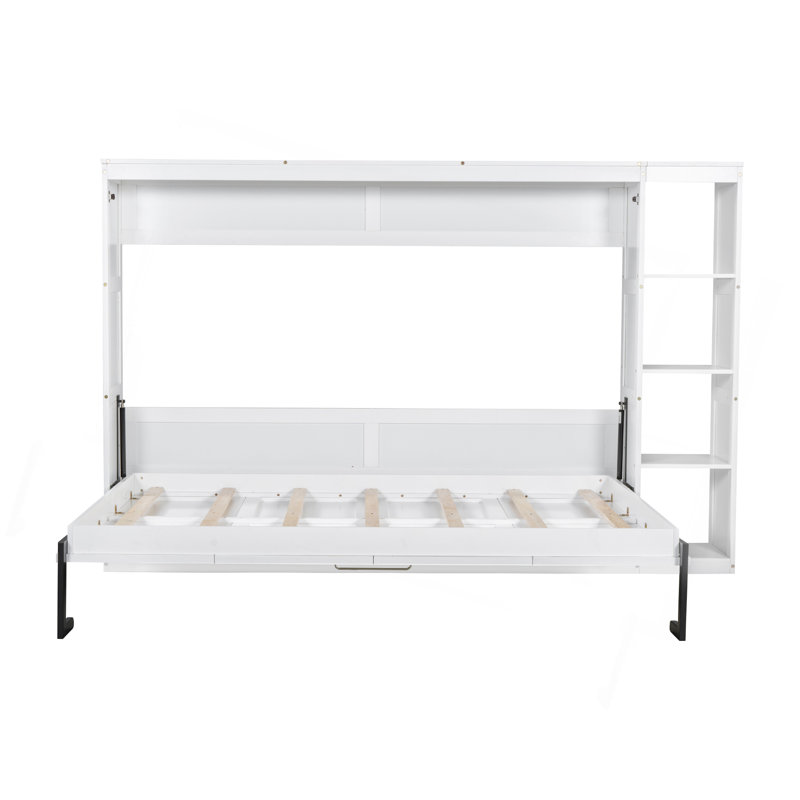 Lit escamotable double avec bibliothèque, Lit double, Blanc