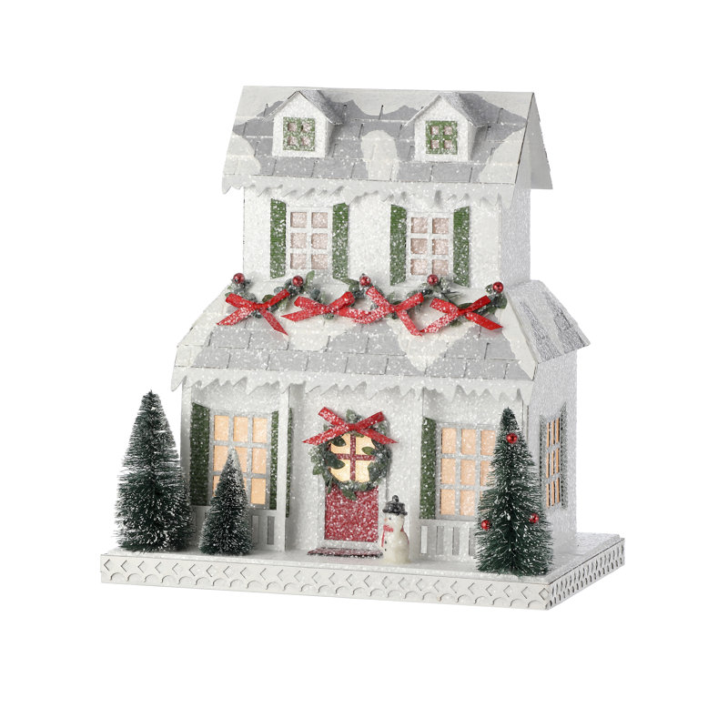Chalet de Noël en carton 10 po à DEL