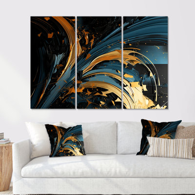 Ensemble de décoration murale Golden Golden Sunlight On Nuevo Blue II - Waves
