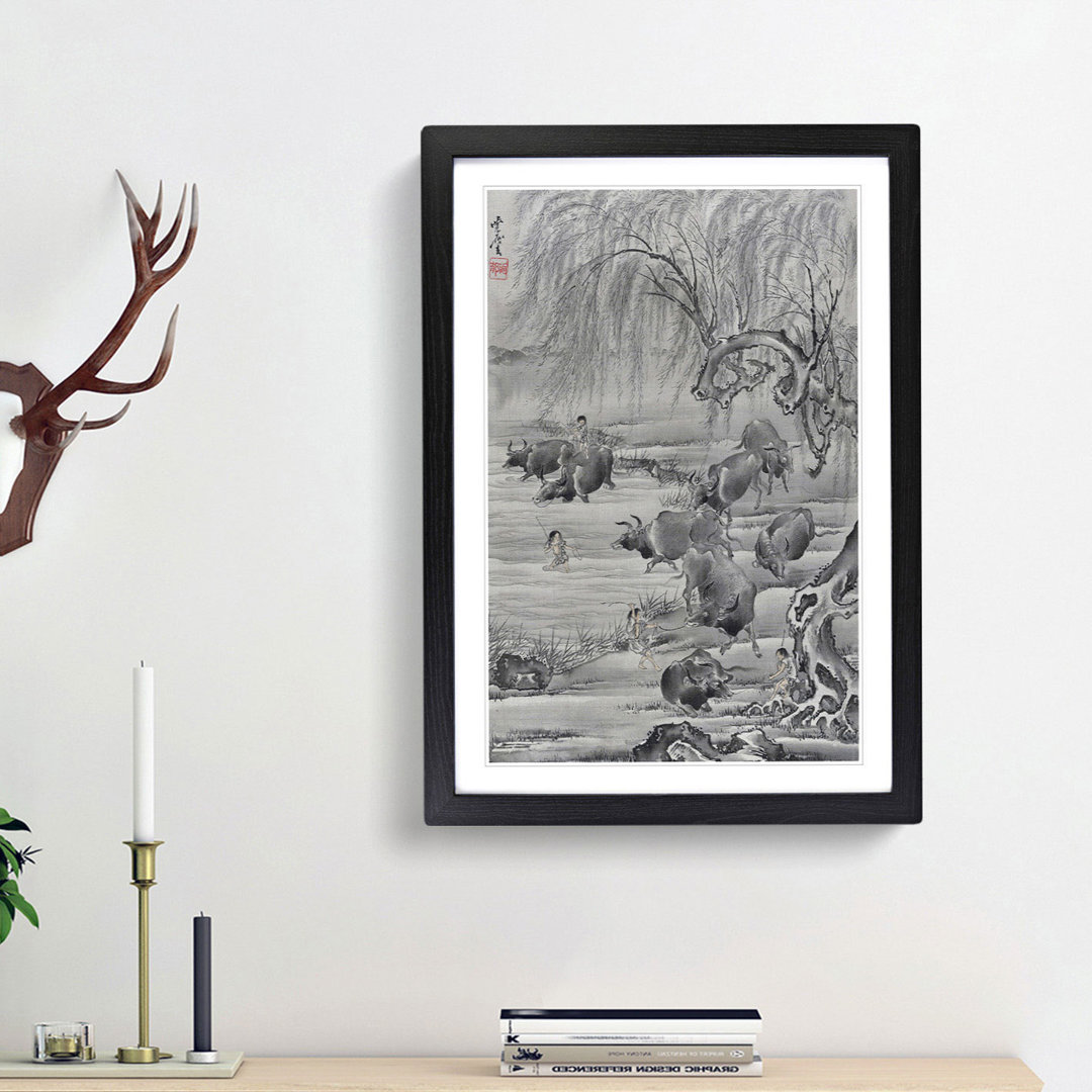 Buffalo & Herdsman by Kawanabe Kyosai - Picture Frame Art Print