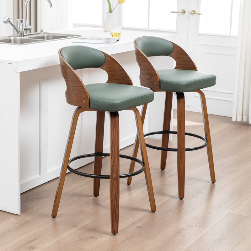 Artnagullian Swivel Vegan Leather Counter And Bar Stools, Bar Stool (30" Seat height), Green