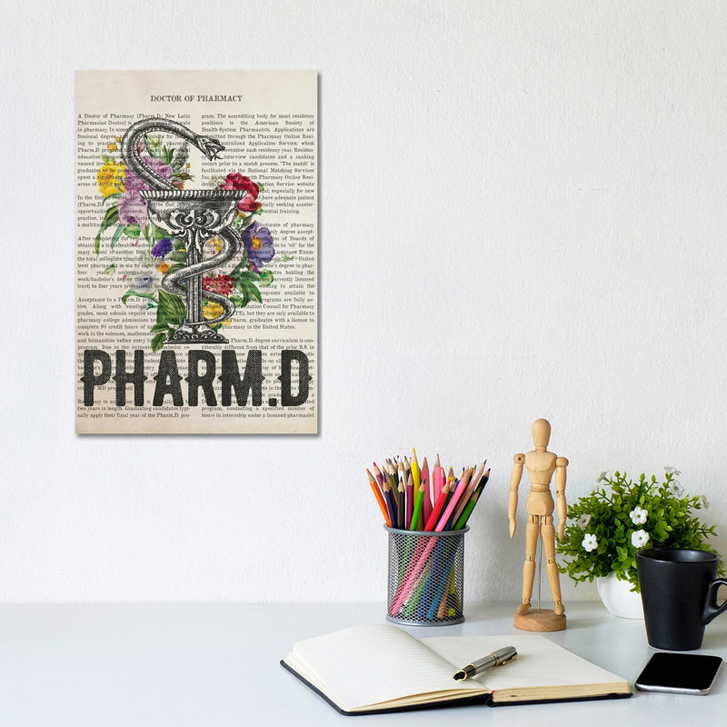 PharmD, Doctor Of Pharmacy With Flowers by Aged Pixel - Wrapped Canvas Print, 20.32 cm H x 30.48 cm W