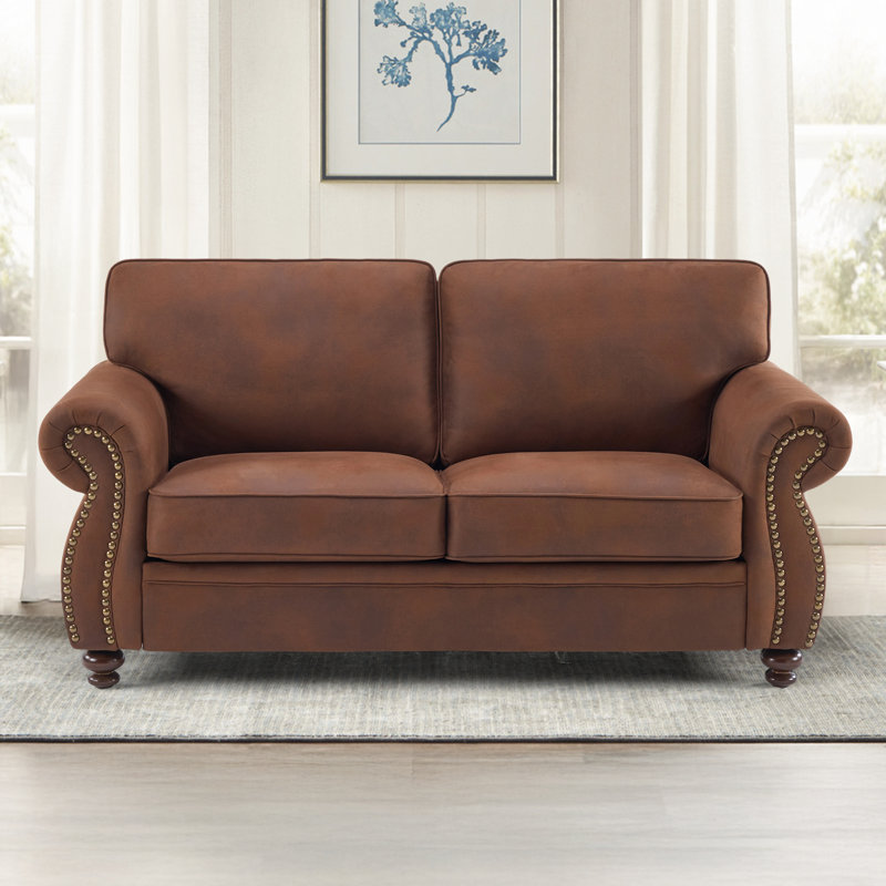 71.5'' Wide Fabric Loveseat Rolled Arm Sofa, Caramel