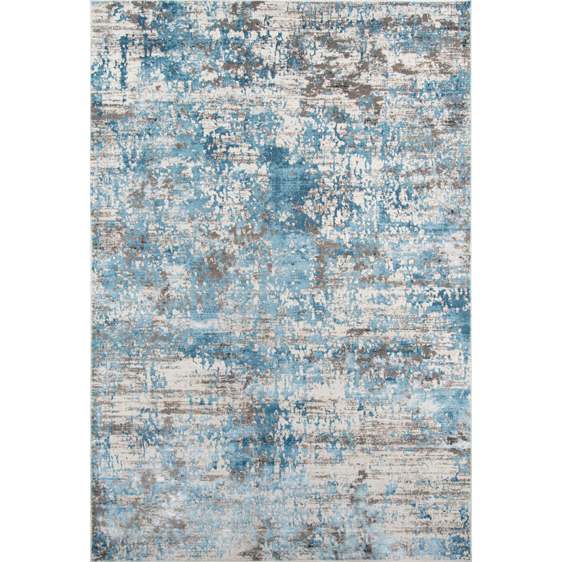 Tapis bleu foncé à motif abstrait, Rectangle 3 pi 3 po x 5 pi