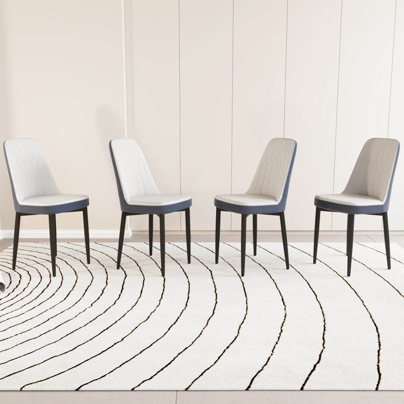 De 4 chaises de salle à manger de cuisine - Cuir d'unité centrale, conception ergonomique, solide assise en métal noir avec 4 coussins de dossier blancs, pieds