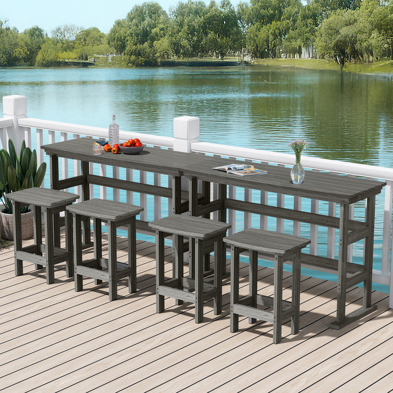 Davonia 6-Piece HDPE Plastic Outdoor Plastic Outdoor Patio Rectangle Bar Height Bistro Dining Set in Gray