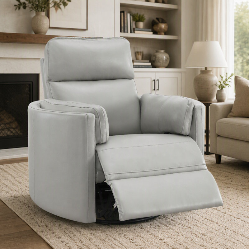 Fauteuil inclinable pivotant Sagen en similicuir gris, alliant confort et style pour les espaces de vie modernes.