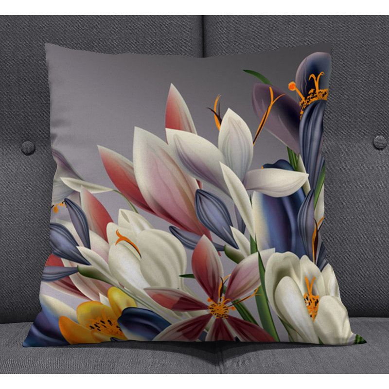 Throw Pillow With Insert, White/Gray Floral 2, 18"H x 18"W
